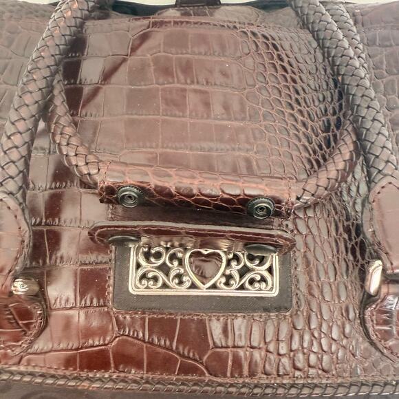 Brighton Lansky Black & Brown Croc Embossed Leather Weekender Travel Duffle Bag - Picture 5 of 11